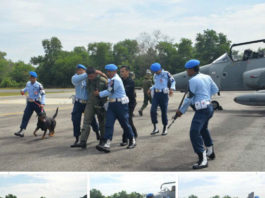 Terlihat Pangkalan TNI AU Manuhua Biak saat mengamankan pilot pesawat Intai Asing usai melintas di wilayah Selatan Papua dalam simulasi yang dilakukan oleh Lanud Manuhua Biak