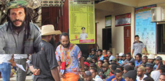 Terlihat ratusan Aktivis KNPB saat diamankan di Mapolres Jayapura Kota, Senin (19/11/2018).
