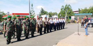 Caption : Suasana apel siaga pemilu yang digelar Pertamina bersama TNI/Polri secara serentak di seluruh pertamina