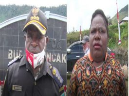 Caption : Kepala Dusun Puncak Jaya Tibenus Tabuni (Kiri), dan Ketua Forum Perempuan Peduli Pembangunan Ibu Mirena Enumbi (kanan)