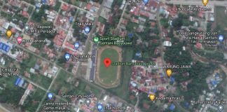 Stadion Barnabas Youwe dilihat menggunakan google mas, yang akan menjadi salah satu venue PON XX Tahun 2021, yang di sekitarnya terdapat pemukiman penduduk yang cukup padat