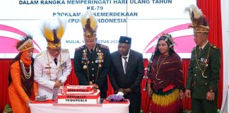 Caption : Suasana resepsi kenegaraan untuk memperingati HUT Kemerdekaan RI Ke-79 di Aula Sasana Kaonak Kantor Bupati Puncak Jaya. Sabtu (17/08/2024).