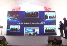 Peresmian Sistem Kabel Laut Pukpuk (Puk-Puk 1) hasil kolaborasi dengan PNG DataCo di Telkom Witel Jayapura, Papua, Jumat (8/5)