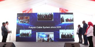 Peresmian Sistem Kabel Laut Pukpuk (Puk-Puk 1) hasil kolaborasi dengan PNG DataCo di Telkom Witel Jayapura, Papua, Jumat (8/5)