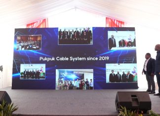 Peresmian Sistem Kabel Laut Pukpuk (Puk-Puk 1) hasil kolaborasi dengan PNG DataCo di Telkom Witel Jayapura, Papua, Jumat (8/5)