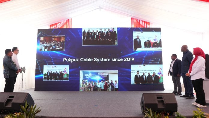 Peresmian Sistem Kabel Laut Pukpuk (Puk-Puk 1) hasil kolaborasi dengan PNG DataCo di Telkom Witel Jayapura, Papua, Jumat (8/5)